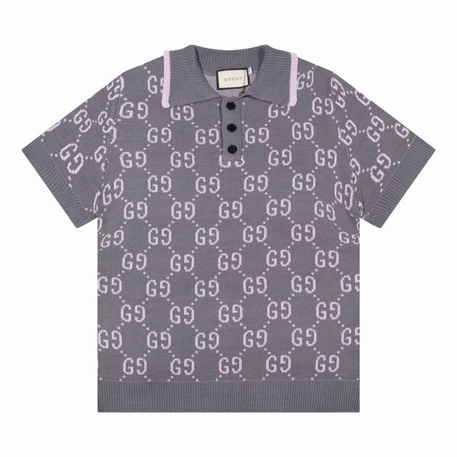 古驰GUCCI新款满印双G logo针织羊毛短袖polo衫 颜色：粉色 灰色 码数：M L XL XXL