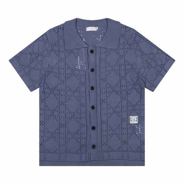 DIOR 迪奥24SS新款镂空嵌花开衫polo领针织T恤 颜色：蓝色 杏色 码数：M L XL XXL