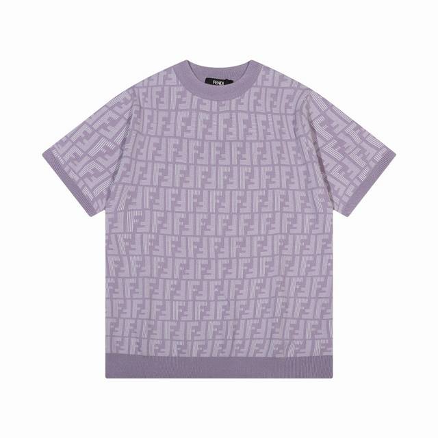 FENDI芬迪满身双Flogo提花圆领针织T恤 颜色：黑 白 灰 紫 码数：M L XL XXL