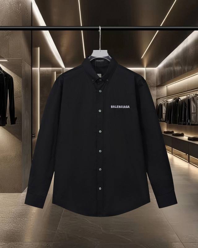 Balenciaga 巴黎 爆款来袭 自由女神像Logo直喷长袖宽松版型衬衫 2025ss官网新款长袖 衬衫 衬衣，精美直喷工艺 高端版本，专柜定制面料 透气舒